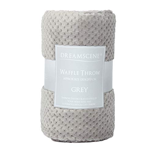 Dreamscene Luxury Waffle Mink Honeycomb Faux Fur Warm Throw Over Sofa Bed Soft Blanket, Silver Grey - 200 x 240cm