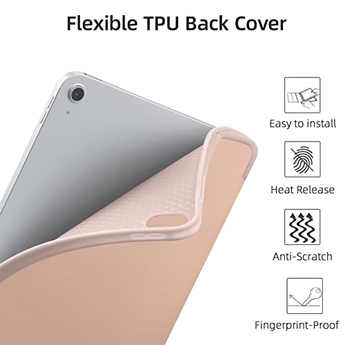 Vobafe Case for iPad 10th Generation Case 2022, IPad 10 Case with Flexible TPU Back & Trifold Stand, Protective Cover with Pencil Holder for iPad 10.9 Inch, Auto Wake/Sleep, Rose Gold