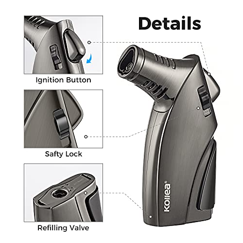 Kollea Triple Jet Lighter, Windproof Lighter with Punch and Safety Lock, Refillable Butane Jet Torch Lighter, Lighters Gift for Men (Butane Gas Not Included)