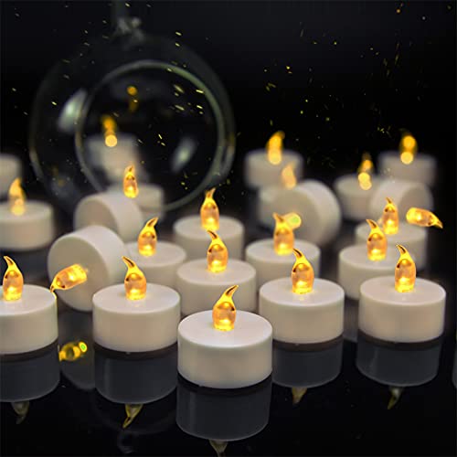 VETOUR 24pcs Tea Lights Candles:Realistic LED Flameless Flickering Operated Tea Lights Steady Battery Tealights Electric Fake Candles Decoration for Party and Gifts Ideas(Warm Yellow Light)