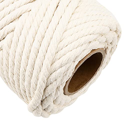 SINJEUN Macrame Cord, 6mm x 50m Natural Macrame Cord, 4 Strand Twisted Cotton Rope, Cotton Macrame Rope Unbleached Cotton Cord for Craft, Hanging Plant Hanger, Knitting, Beige