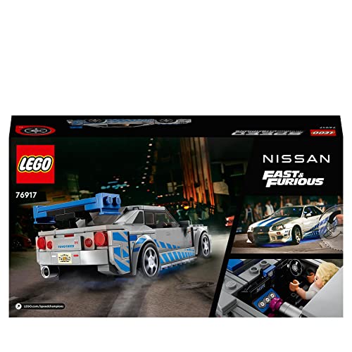 LEGO 76917 Speed Champions 2 Fast 2 Furious Nissan Skyline GT-R (R34) Race Car Toy Model Building Kit, Collectible with Racer Minifigure, 2023 Set for Kids