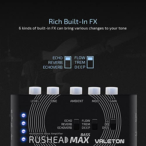 Valeton Rushead Max Bass Headphone Amplifier Multi Effects USB Chargable Portable Pocket Carry-On Bedroom Plug-In Mini Practice Amp