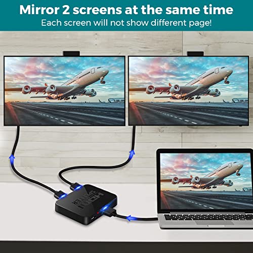 HDMI Splitter 1 in 2 Out, 4K HDMI Splitter for Dual Monitors, 2 Port HDMI Splitter 1 in2 out, Dual Monitor Adapter for Fire Stick, PS4, Xbox, PS3, Sky Q Box (Mirror Only, Not Extend)