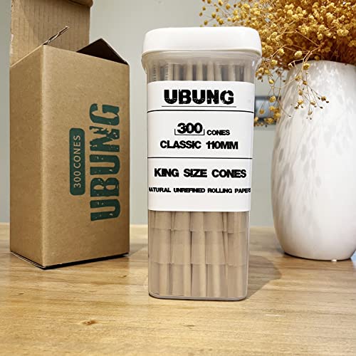 UBUNG Cones - 300 Pack - Classic King Size Pre Rolled Cones with Tips - 110MM Rolling Paper with Filters - Accessories Include Flat Cone Loaders and Packing Sticks and Easy to Carry 4 Doob Tubes