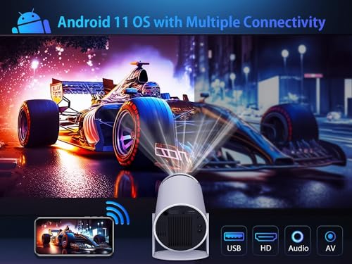 Mini Vidéoprojecteur 1080P 800 ANSI - Android 14, WiFi 6, Mise Au Point Auto - Compatible 4K/8K, 180° - 3