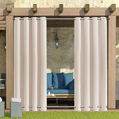 Rosnek Outdoor Curtains Waterproof,Thermal Insulated Pergola Curtains Blackout Gazebo Curtains Waterproof Windproof with Drape Eyelet Top and Bottom,Beige,52W''x 96L'',1 Panel