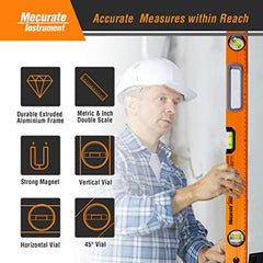 Mecurate Instrument Level Tool, 24 inch, 600mm, Metric&Inch Double Scale Magnetic Torpedo Level and Ruler