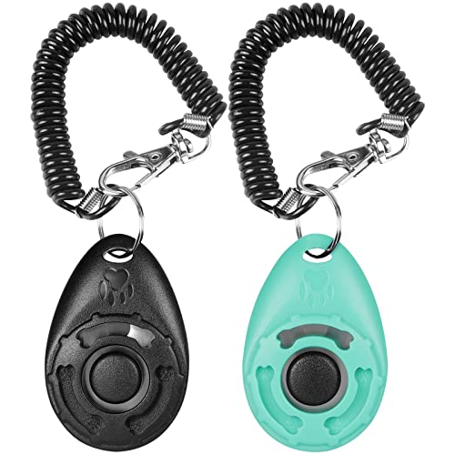Dog Clicker, [2 PCS,Black&Green] Diyife Pet Training Clicker with Wrist Strap for Dog Cat Horse