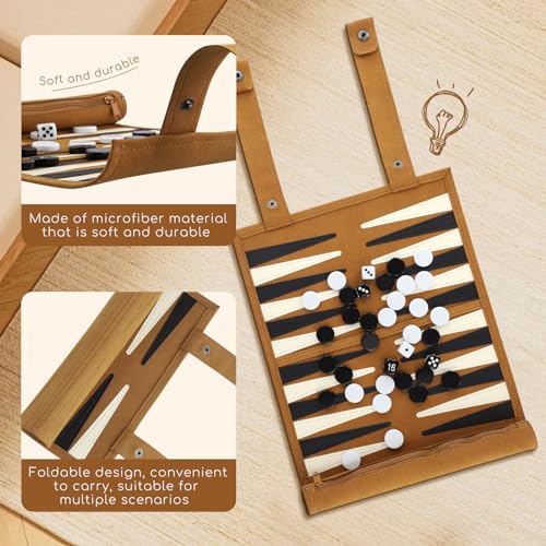 Travel Backgammon Set, Roll Up Backgammon Set with Traditional Tan Design, 15 Inch Portable Quality Backgammon Sets, Tactical Board Game Ideas, Two Versus Puzzle Game, Since 1795…