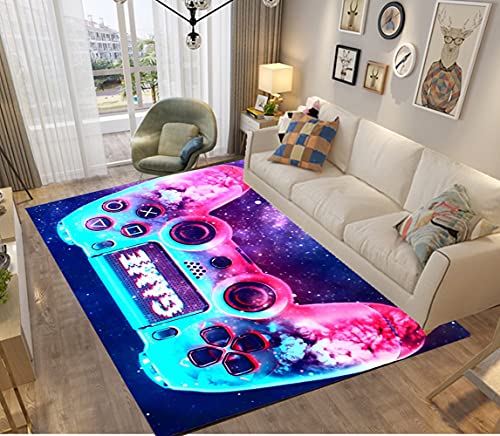 Galaxy Gamer Carpets for Bedrooms Teenager Boy Gril Kids Anime Gaming Gamer Bed Rugs Bedroom Living Room Decorations Floor Indoor Area Rugs Washable Non-Slip Rugs Pads Blue Pink (100x150 cm)