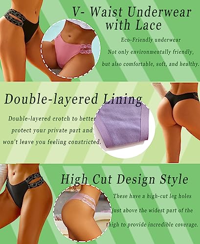 BeReady Seamless Thongs for Women Sexy Lace Knickers for Women Multipack V Waist Invisible Underwear Women Pack of 6