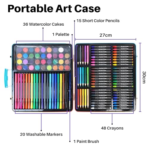 TBC The Best Crafts Painting Kit (132 Piece Set-Iron Case), Painting Supplies, Art Kit Includes Watercolor Paint Set, Colored Pencils, Crayons, Pencils, Washable Markers, Paint Brush, Gifts for Kids