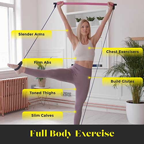 SMUG Active Pilates Bar Kit | Resistance Band Bar Men & Women | Full Body Workout Exercise Bar | Portable & Lightweight Resistance Exercise Stick for Gym & Home | Tone Abs, Upper Body, Legs & Butt