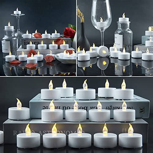 VETOUR 24pcs Tea Lights Candles:Realistic LED Flameless Flickering Operated Tea Lights Steady Battery Tealights Electric Fake Candles Decoration for Party and Gifts Ideas(Warm Yellow Light)