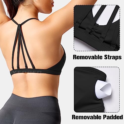 YEOREO Sports Bras for Women Padded Backless Workout Bra Karlena Low Impact Criss Cross Yoga Crop Tank Top, #0 Black, S