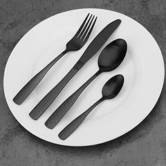 Matte Black Cutlery Set, Bettlife 16-Piece Tableware Set Stainless Steel Flatware Silverware Set with Knife and Fork Set, Service for 4, Unique Pattern Design, Dishwasher Safe (Black Diamond, 16P)