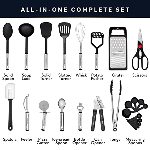 Kitchen Utensils Set - Non-Stick Heat Resistant Cooking Utensils Set - Spoons Turners Spatula Ladle Set - Kitchen Tools Gadgets Accessories (25 pcs Nylon Set - Black)