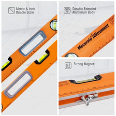 Mecurate Instrument Level Tool, 24 inch, 600mm, Metric&Inch Double Scale Magnetic Torpedo Level and Ruler