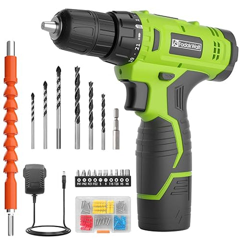 FADAKWALT 12V Cordless Drill, Battery Power Drill Drivers, 3/8” inch Keyless Chuck, Electric Screwdriver Kit, 21+1 Torque Setting, Combi Drill with Li-Ion Battery and Charger