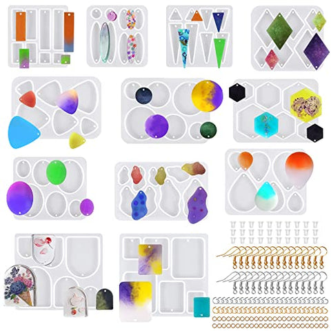SENHAI 12 Pcs Earring Silicone Moulds for Resin, Variety Size Resin Earring Moulds with Hole, Jewelry Moulds Silicone for Making Jewelry, Earrings, Pendants with 360 Pcs Earring Accessories