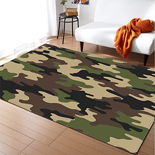 Morbuy Rugs Carpets Living Room Rug, Extra Large Size Modern 3D Camouflage Print Soft Short Medium Pile Rugs Anti Slip Washable Floor Mats for Bedroom Kids Room Decor (80x120cm,Army green)