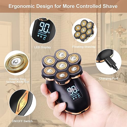 Mens Head Shaver for Bald Men 7D, Waterproof Wet&Dry Bald Head Shaver for Men, Electric Shavers Men Cordless Rechargeable 5-in-1 Grooming Kit with Beard Trimmer Hair Clipper