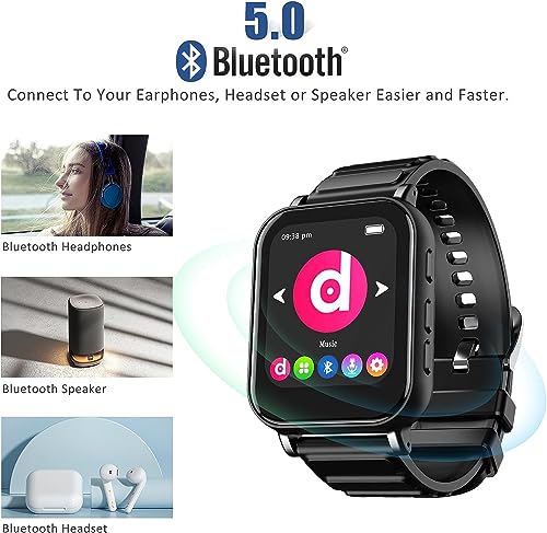 CCHKFEI 32GB Watch MP3 Player with Bluetooth, Sports MP3 Player with Sports Watch Touch Screen Hi-Fi Lossless Sound Music Player Pedometer for Sports, Fitness, Jogging, Running, Workout, Traveling