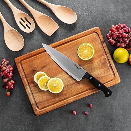 Bill.F Knife Set,Wood Kitchen Set for Kitchen with Block Stainless Steel Knives 16 Pcs,4pcs Wood Cooking Utensils Spoon Set,1pc Cutting Board with Groove,Chef Kitchen Gadgets Utensil Set