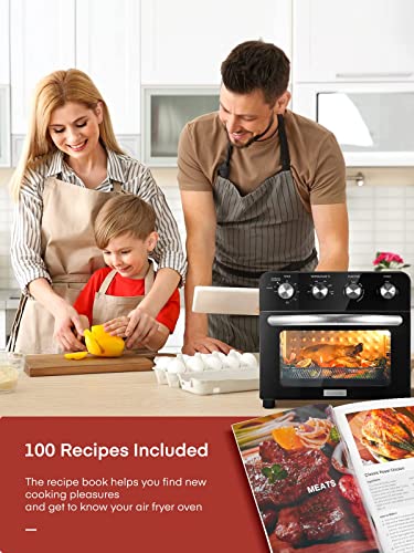 FOHERE Air Fryer Oven 23L Mini Oven, Multi-function Countertop Convection Oven with Rotisserie, Oil Free Cooking, Independent Temp Control for Energy Save, 6 Accessories & 100 Recipes, 1700W