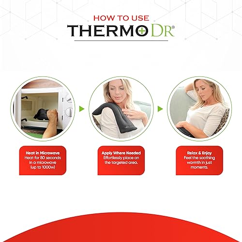 Wheat Bags Microwavable Heat Pack - Body Wrap Microwave Heat Pad with UK Cleaned Wheat & Lavender Scent for Body Discomfort - Back, Shoulder, Stomach & Neck Heat Pad by ThermoDR - Black