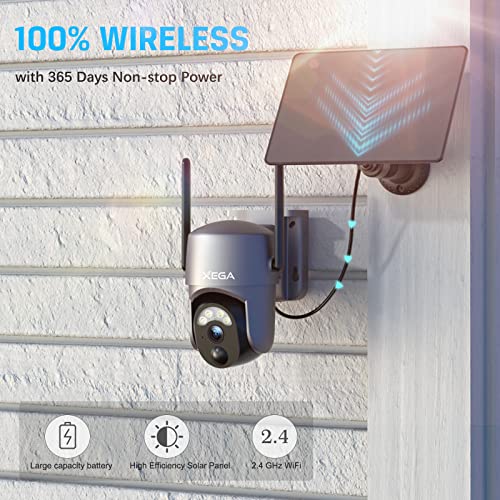 Xega  Smart Solar Security Camera Outdoor Wi-Fi, 2K Super HD PTZ CCTV Camera Wireless Surveillance Camera Home Security Color Night Vision PIR Human Detection Two-way Audio