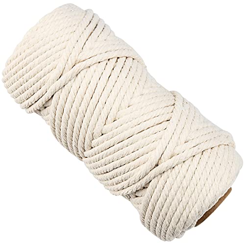 SINJEUN Macrame Cord, 6mm x 50m Natural Macrame Cord, 4 Strand Twisted Cotton Rope, Cotton Macrame Rope Unbleached Cotton Cord for Craft, Hanging Plant Hanger, Knitting, Beige