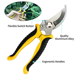 AGAKY Garden Tool Set 5 Piece Aluminum Gardening Tools Kit with Gloves, Pruning Shear, Rake, Shovel & Trowel Heavy Duty Indoor and Outdoor Hand Planting Kit Gardening Gifts for Women & Men, Yellow