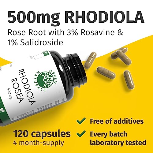 Rhodiola Rosea (120 Capsules á 500mg) - German Production - 100% Vegan and Without additives - 4 Month Stock