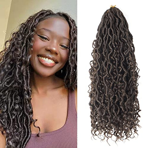 Alaleibaby Goddess Locs Crochet Hair 18 inch 8 Packs River Faux Locs Crochet Hair with Curly Ends Boho Hippie Locs Synthetic Hair Extensions For Black Women (18 inch, 4#)