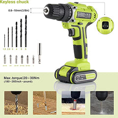 Cordless Drill 18V, Electric Drill Driver 1500mAh Battery, 28N.m, 15+1 Torque Setting with 15 Pcs of Accessories, 0-1500RPM Variable Speed for DIY, Drilling Walls, Wood, Metal