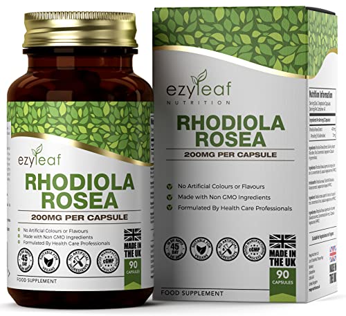 Ezyleaf Rhodiola Rosea Capsules 400mg Dose | High Strength Active 3% Salidroside Rosea Extract | 90 Vegan Capsules | Arctic Root Nootropic Adaptogen Supplement | ISO Certified, Allergen & Gluten Free