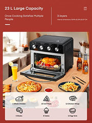 FOHERE Air Fryer Oven 23L Mini Oven, Multi-function Countertop Convection Oven with Rotisserie, Oil Free Cooking, Independent Temp Control for Energy Save, 6 Accessories & 100 Recipes, 1700W