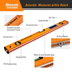 Mecurate Instrument Level Tool, 24 inch, 600mm, Metric&Inch Double Scale Magnetic Torpedo Level and Ruler