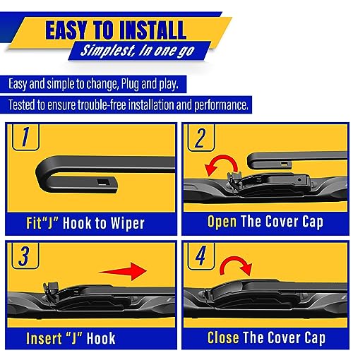 4 wipers Replacement for 2007-2014 Toyota FJ Cruiser, Windshield Wiper Blades Original Equipment Replacement - 16"/14"/14"/10" (Set of 4) U/J HOOK