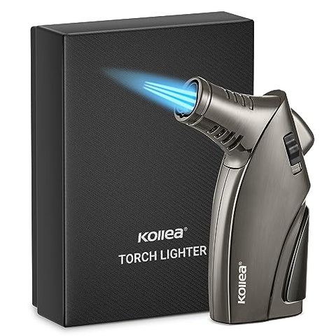 Kollea Triple Jet Lighter, Windproof Lighter with Punch and Safety Lock, Refillable Butane Jet Torch Lighter, Lighters Gift for Men (Butane Gas Not Included)