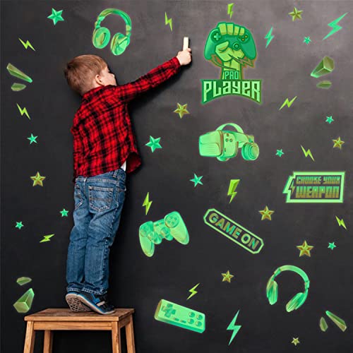 36Pcs Game Glow in the Dark Stickers,Video Game Wall Stickers,Controller Wall Decals,Gamer Wall Stickers xbox,Removable Video Game Wall Mural for Boys Bedroom Men Kids Playroom Gaming Room Decorations