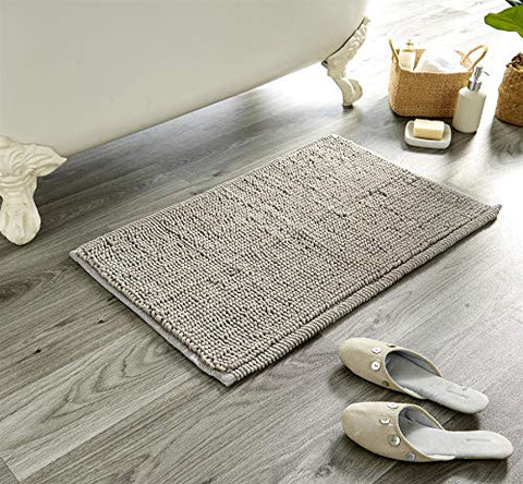 Olivia Rocco Bath Mat Plain Super Soft Deep Pile Heavy Weight Micro Bobble Bathmat Bathroom Shower Mat, 50 x 80 cm, Silver