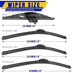 4 wipers Replacement for 2007-2014 Toyota FJ Cruiser, Windshield Wiper Blades Original Equipment Replacement - 16"/14"/14"/10" (Set of 4) U/J HOOK