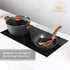 Kitchen Academy Induction Cookware Sets - 12 Piece Cooking Pan Nonstick Set, Black Granite Pots and Pans Set