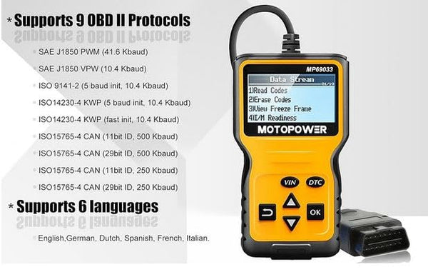 MOTOPOWER MP69033 OBD2 Scanner Universal Car Engine Fault Code Reader, CAN Diagnostic Scan Tool for All OBD II Protocol Cars