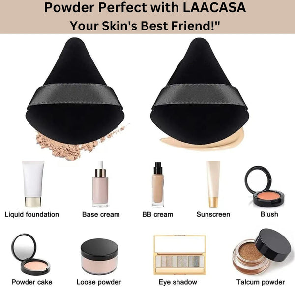 LAACASA 8 Pcs Powder Puff Face Triangle Powder Puffs Soft & Reusable Foundation Makeup Puff with Strap, Dry & Wet Makeup Powder Puff, Makeup Sponge Perfect for Pressed Powder (Black)