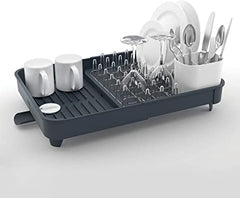Joseph Extend Expandable Dish Drainer Rack with Removable Cutlery Holder Swivel Draining Spout - Grey