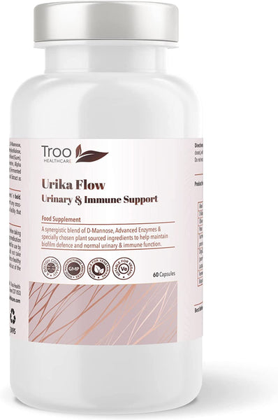 Urika Flow Urinary Bladder Biofilm Support 60 Capsules - D-Mannose, Digestive Enzymes and Selected Botanicals for Systemic Urinary, Bladder Wall and Immune Support